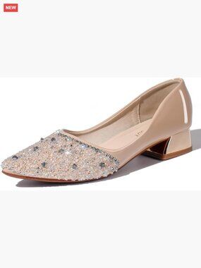 Rhinestone Sequin Chunky Low Heel Pumps Wedding Party Dress Shoes